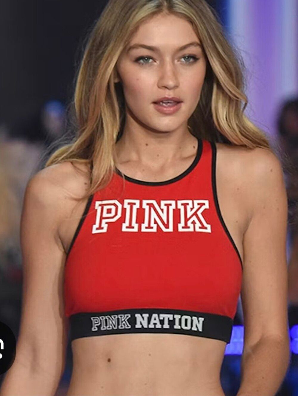 NWT PINK Victoria's Secret Logo Crop Top Sports Bra Red Black Size S